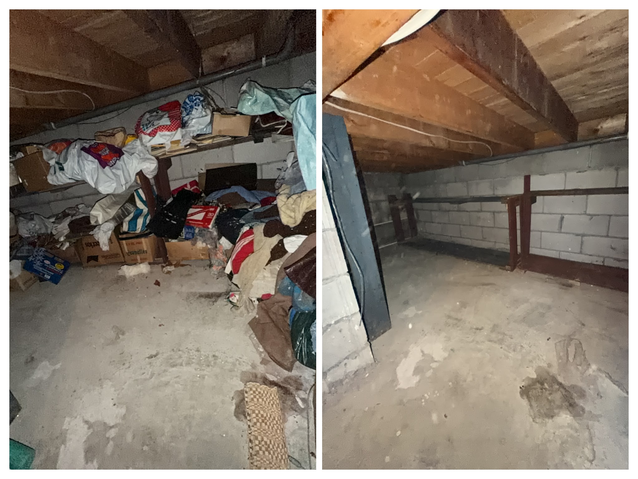 Before and after photos of a basement junk removal cleanout by Direct Junk
