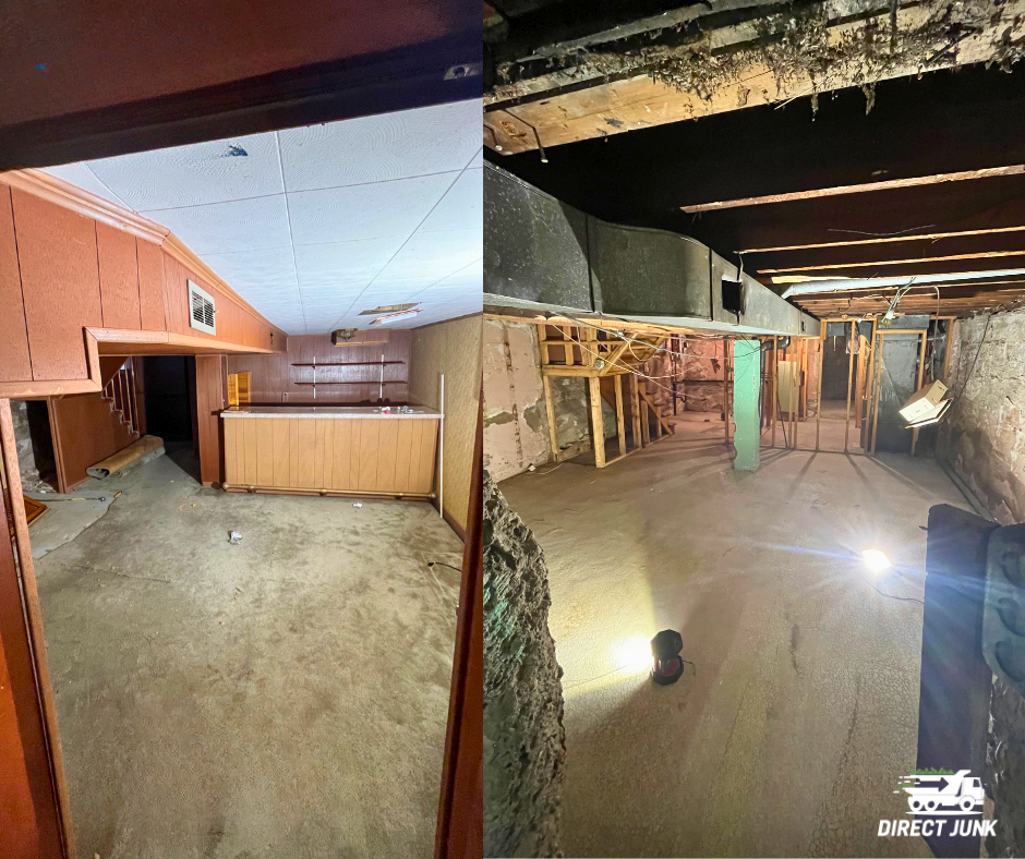 Finished basement junk removal showing cleared space after full cleanout
