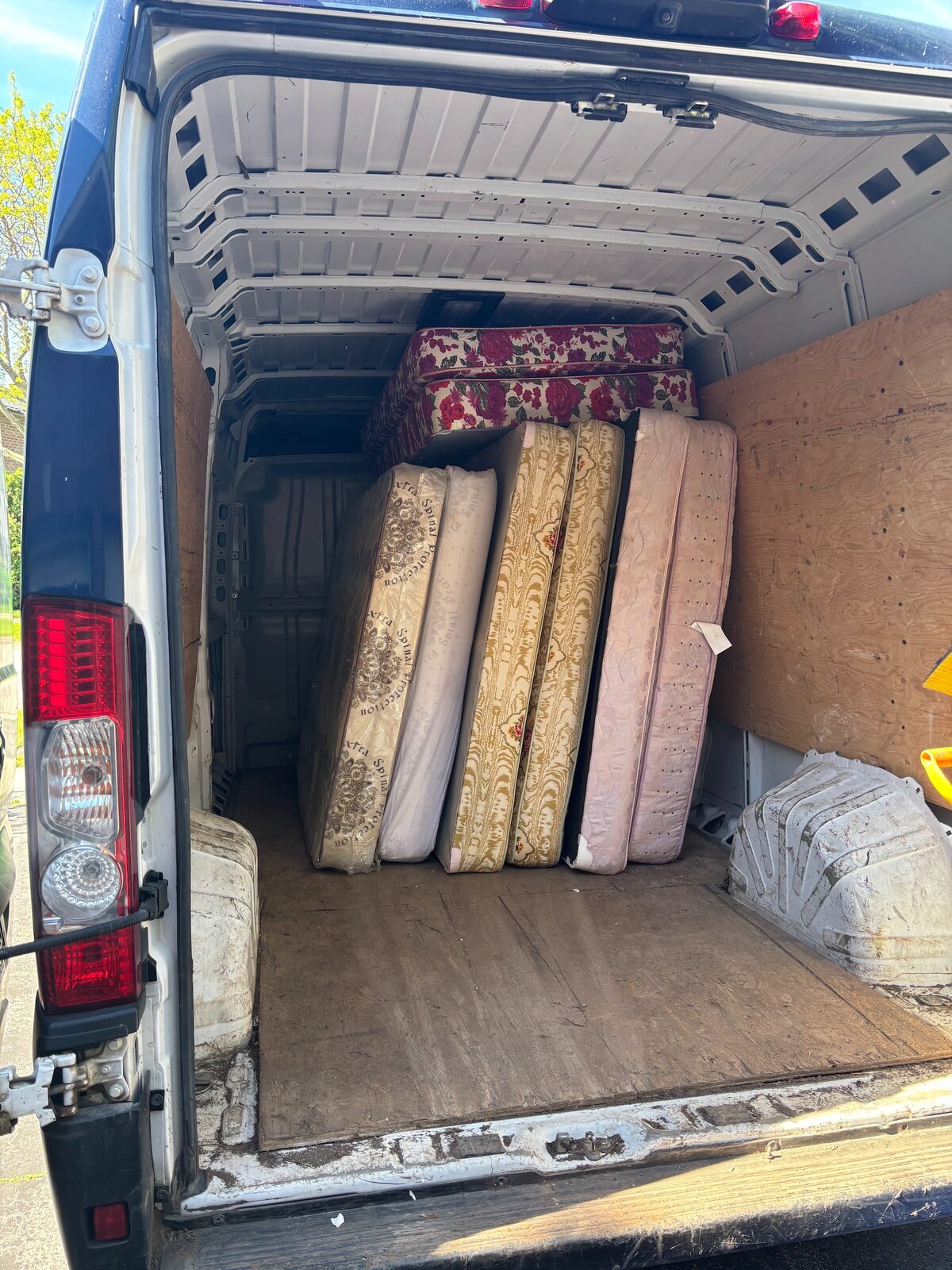 Mattresses loaded in the removal truck