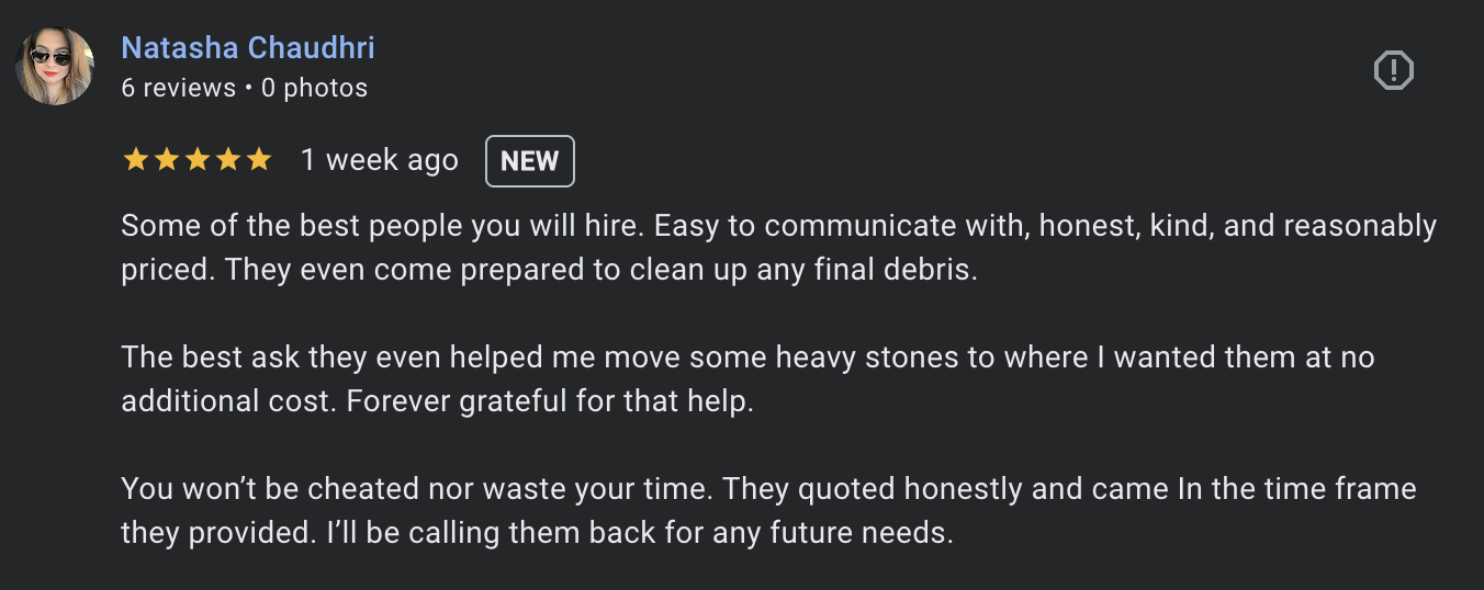 Five-star Google review for Direct Junk