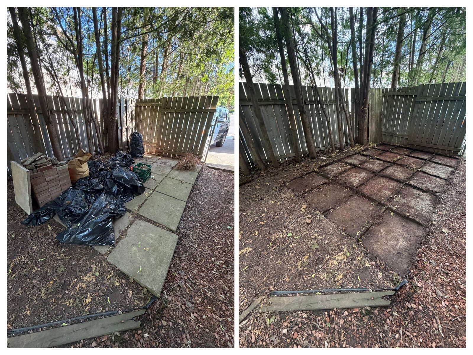 Before and after patio debris removal